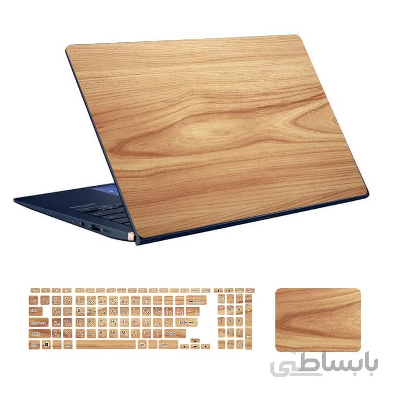 استیکر لپ تاپ طرح Wood کد ۳۴ به همراه استیکر کیبورد
