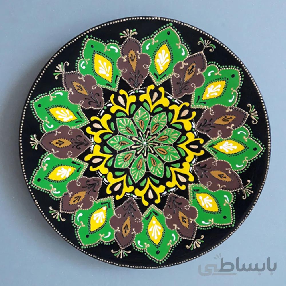 بشقاب سفالی طرح گل سبز