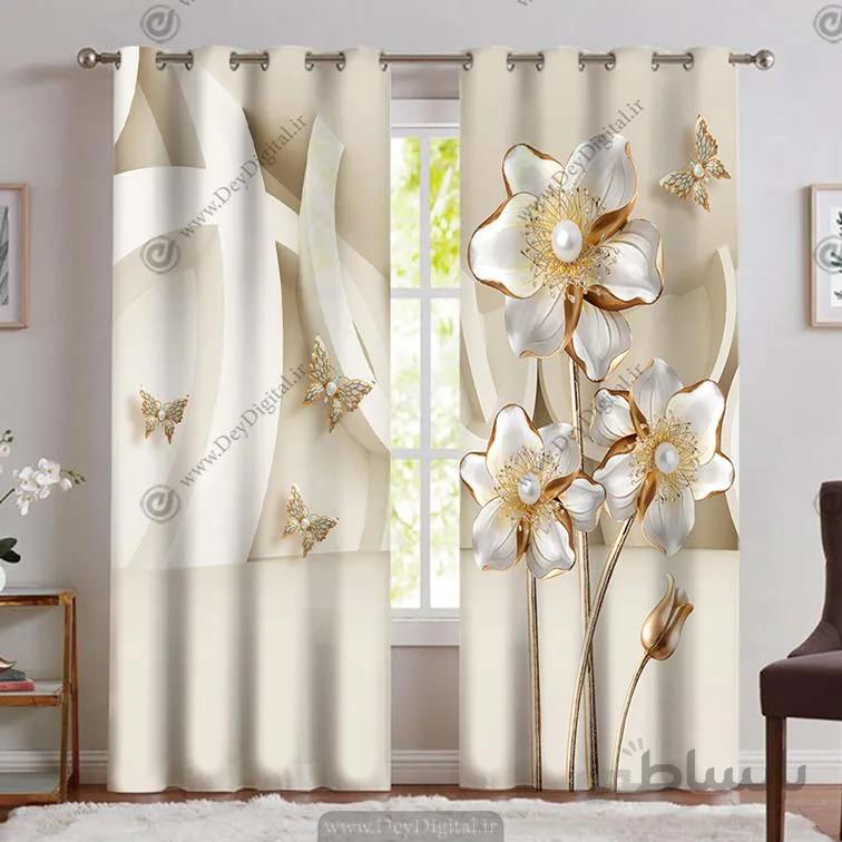 پرده پانچی سه بعدی گل طلایی PK-4996