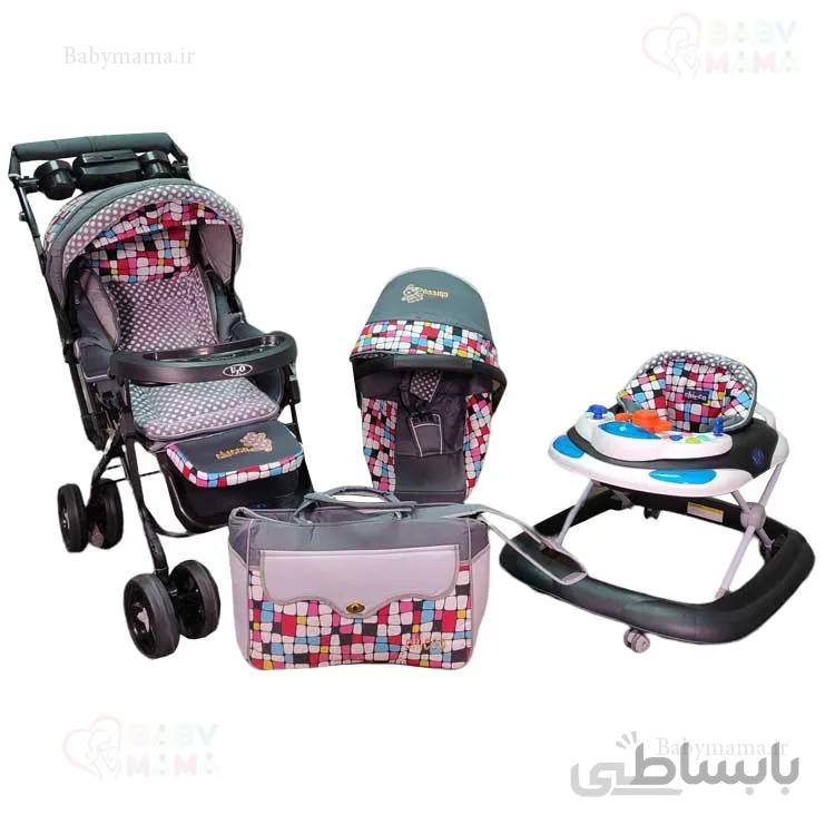 ست 4 تیکه کالسکه مخمل chicoo مدل سنگی