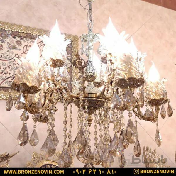 لوستر برنزی دو گل کوچک ۵ شاخه ۱۰ شعله کد ۶۰۳