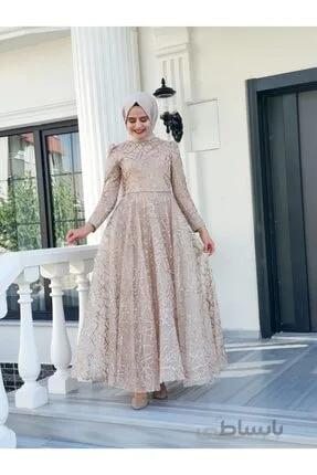 لباس مجلسی زنانه پوشیده ترک برند suenna vizon gold ty184301943
