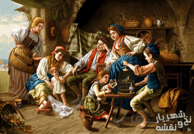 خرید نخ و نقشه تابلو فرش طرح مجلسی محفل خانواده کد j-497