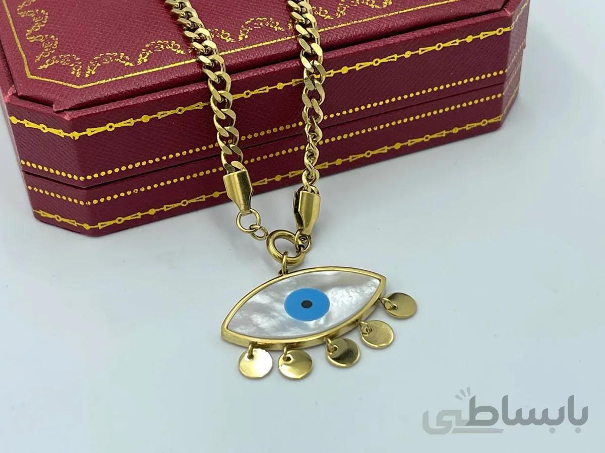 گردنبند چشم نظر پولکی دار با زنجیر کارتیر
