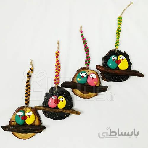 آویز سنگی جغد نقاشی شده با دست