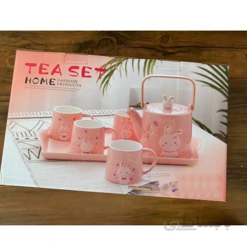 ست چای خوری سرامیکی چهارنفره با سینی طرح گربه و خرگوش TEA SET FASHION PRODUCTS در سه رنگبندی