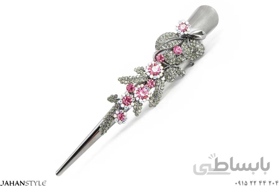 گیره مو انبری دودی طرح پروانه و گل