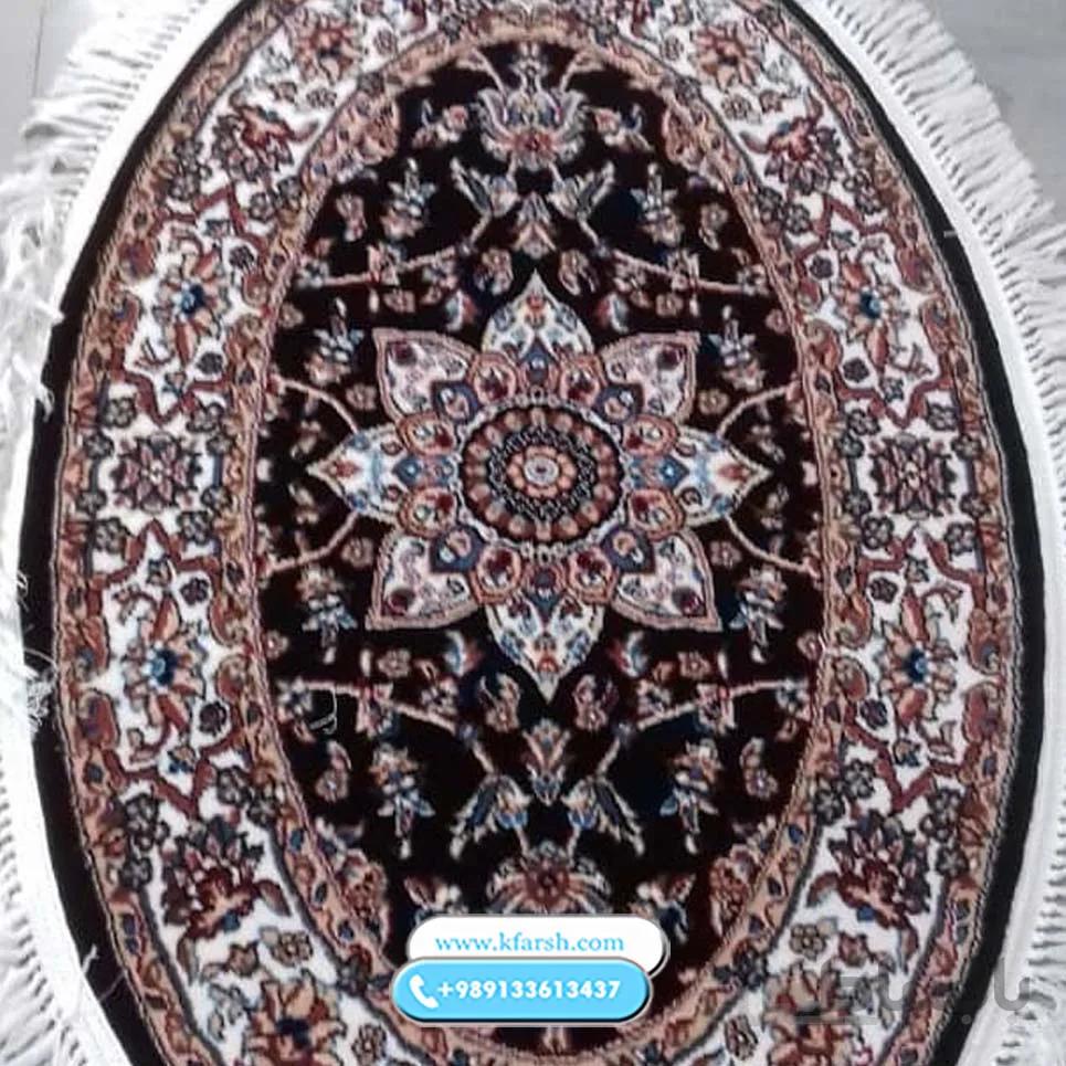 فرش بیضی طرح ربیع ( کرم – سرمه ای – گردویی )