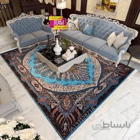 فرش ماشینی نگین مشهد طرح 721 آبی