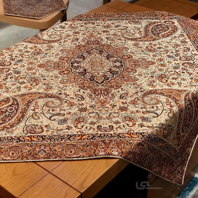 رومیزی مربع ترمه طرح سالار مشکی ابریشم کد 710 کد 410529