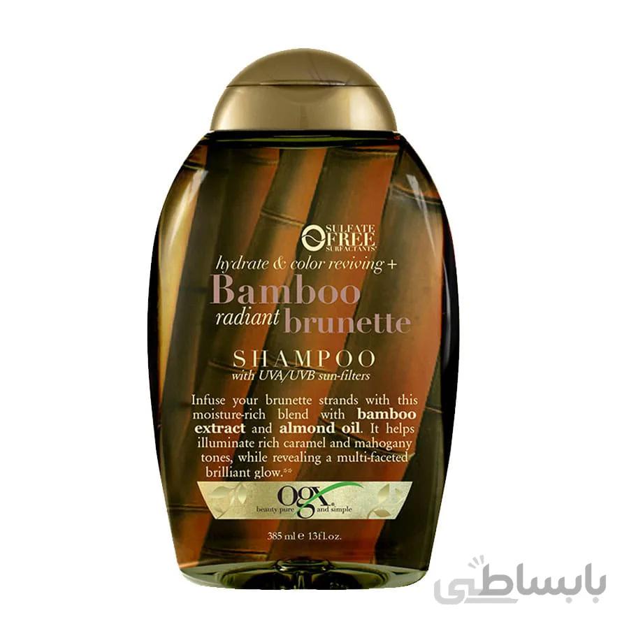 شامپو آبرسان و احیا کننده بامبو مناسب موهای قهوه ای او جی ایکس ا OGX Hydrate & Color Reviving + Bamboo Radiant Brunette Shampoo 385ml