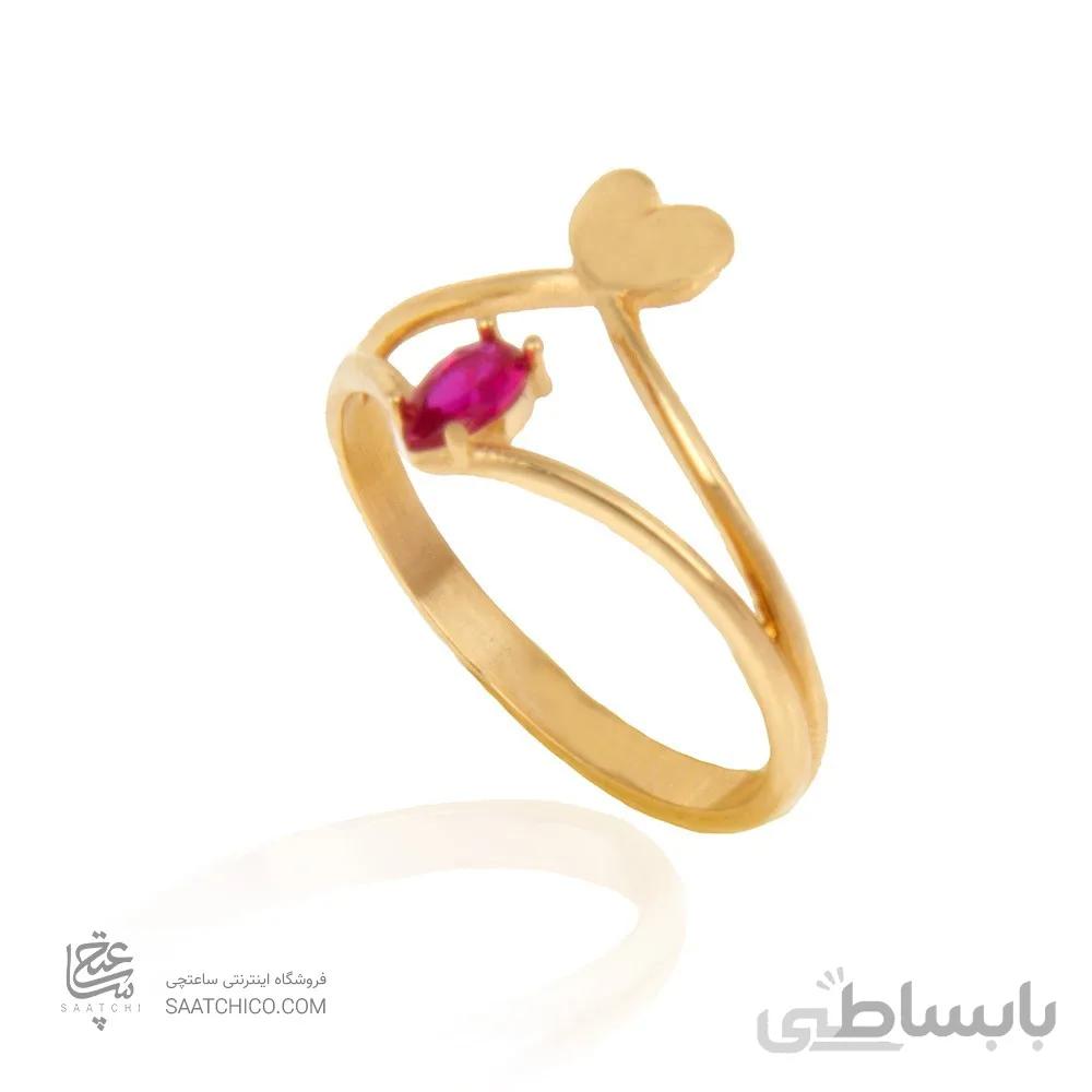 انگشتر طلا طرح قلب و نگین اشک قرمز کد CR383