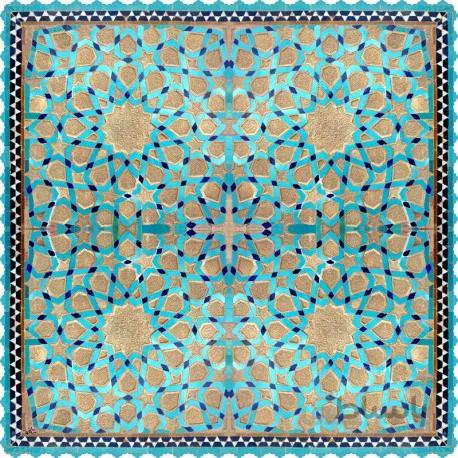 رومیزی مخمل مربع کاشی فیروزه شمس