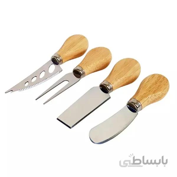 ست کارد پنیر خوری دسته چوبی 4 پارچه مدل C