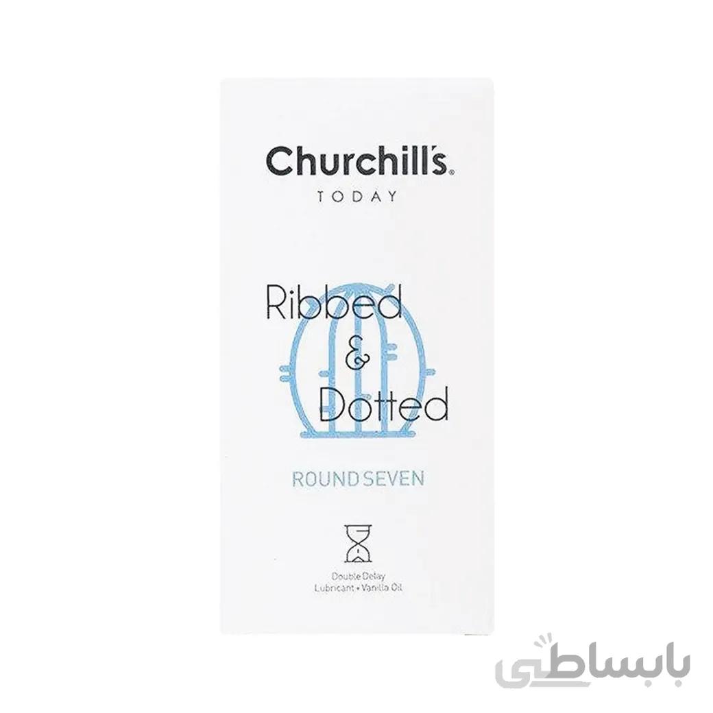کاندوم خاردار و شیاردار چرچیلز مدل Round Seven حاوی ماده تاخیری مضاعف بسته 12 عددی ا Churchills Condom Round Seven Double Delay Lubricant 12pcs