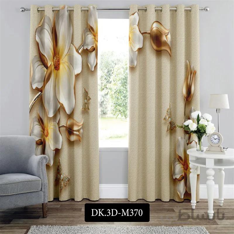 پرده پانچی (هازان و مخمل)کد DK.3D.M370 طرح سه بعدی پروانه ها و غنچه های طلایی