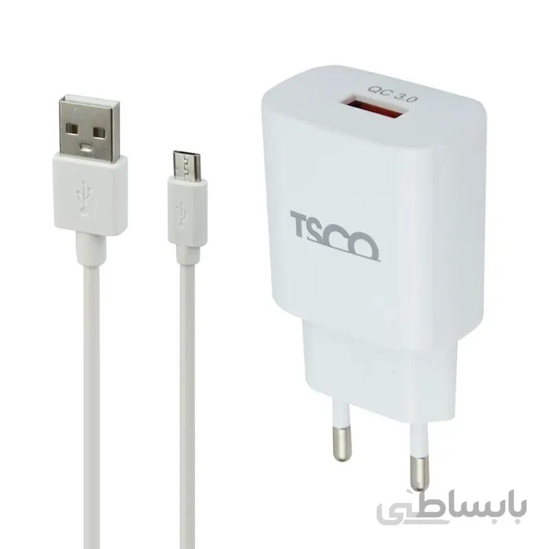 شارژر دیواری فست شارژ tsco ttc 61 qc3 pd 3.6a + کابل میکرو یو اس بی