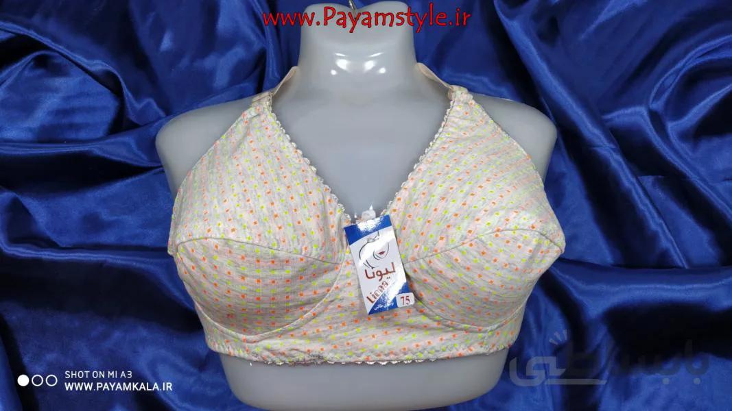 سوتین نخی ملانژ بدون فنر خالدار (حاشیه کرم)