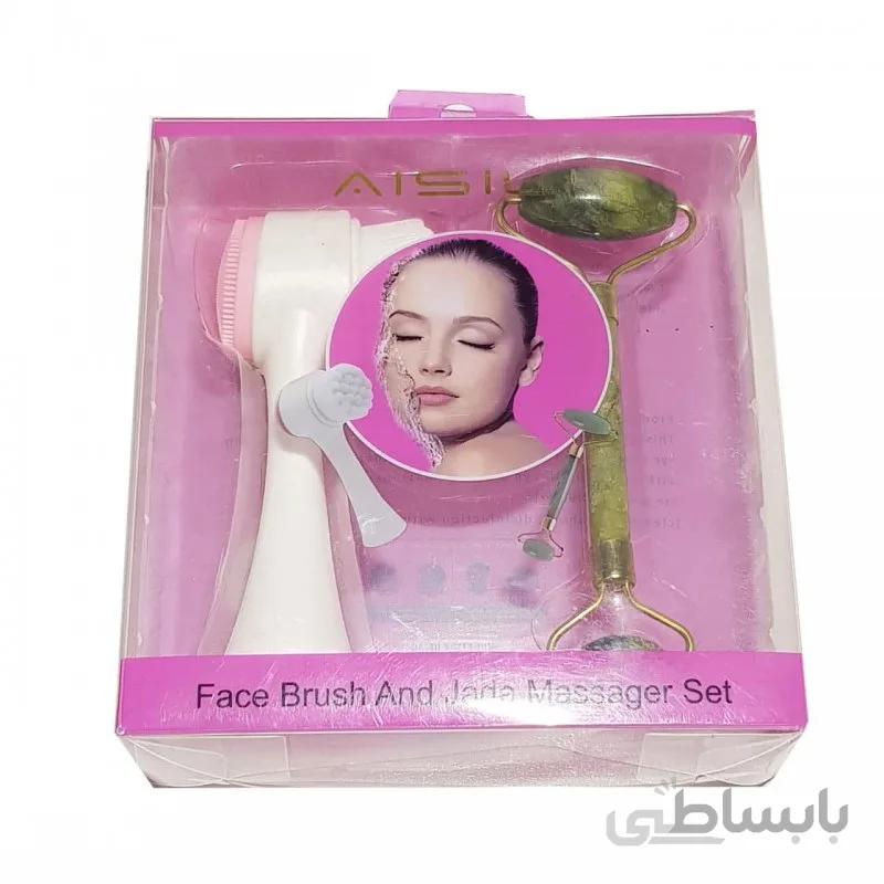 ست برس پاکسازی و درمارولر سنگی پوست آیسلی Face Brush And Jade Massager Set Aisili