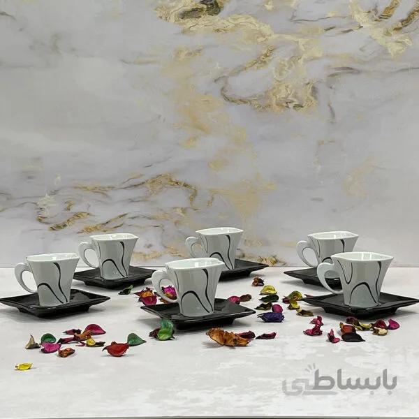 فنجان نعلبکی شکس خطی مشکی کد942