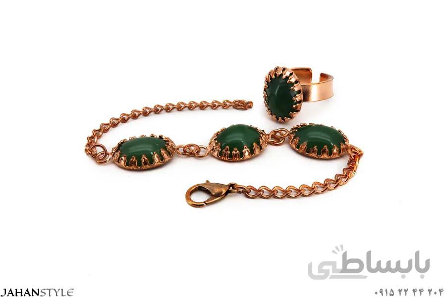 نیم ست مسی نگین سبز