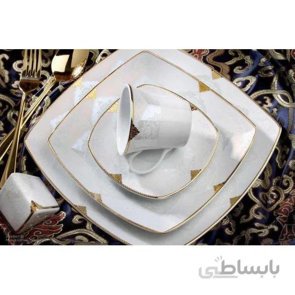 سرویس غذاخوری 12 نفره 105 پارچه چینی پردیس کاشان قالب پاریس طرح شیلا طلایی 460B