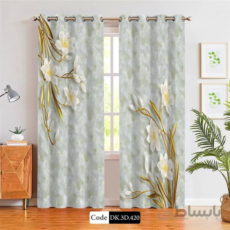 پرده پانچی (هازان و مخمل)کد DK.3D.420 طرح سه بعدی گل ها