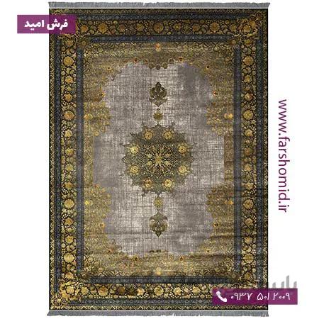 فرش وینتیج 700 شانه کد 70005t طوسی طلایی فرش سیزان