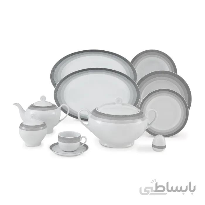 سرویس چینی زرین 12 نفره کامل سیلورلاینر (102 پارچه) ا Zarin Iran ItaliaF Silverliner 102 Pieces Porcelain Dinnerware Set