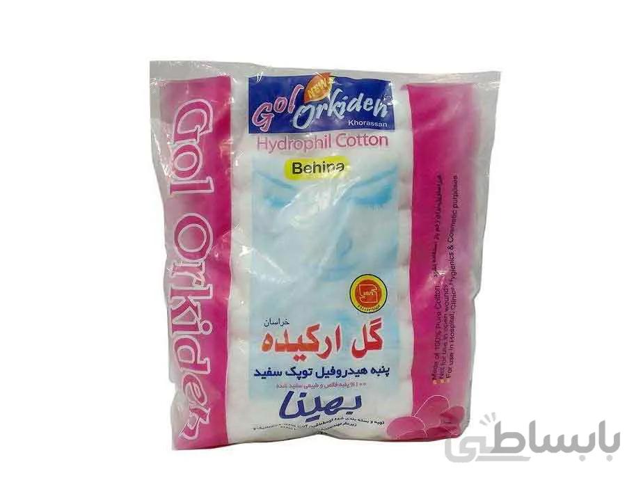 پنبه توپک سفید گل ارکیده 100 گرمی