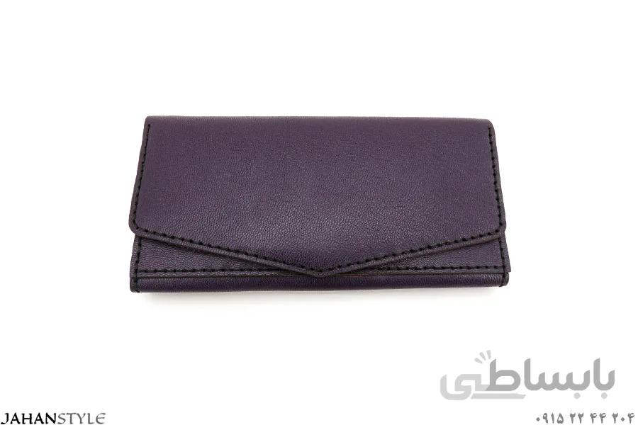 کیف پول و مدارک چرم طبیعی رنگ بنفش تیره