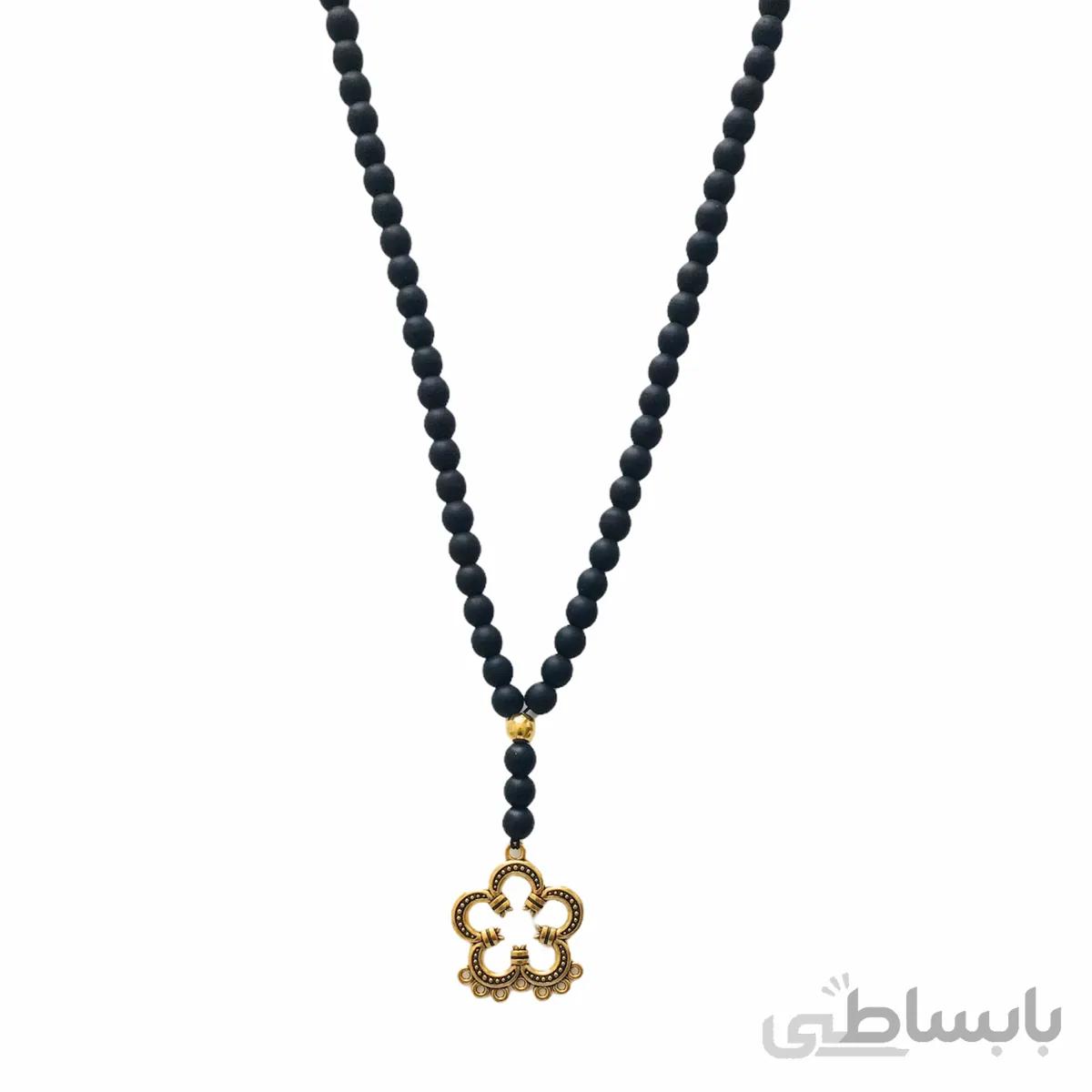 گردنبند زنانه سنگ اونیکس طرح گل