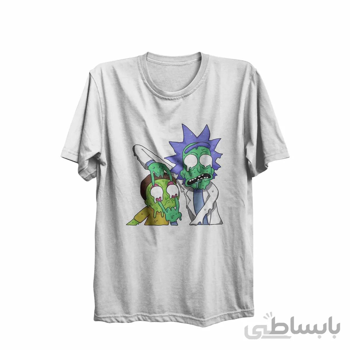 تیشرت یقه گرد سفید طرح انیمیشن ریک و مورتی Rick and Morty