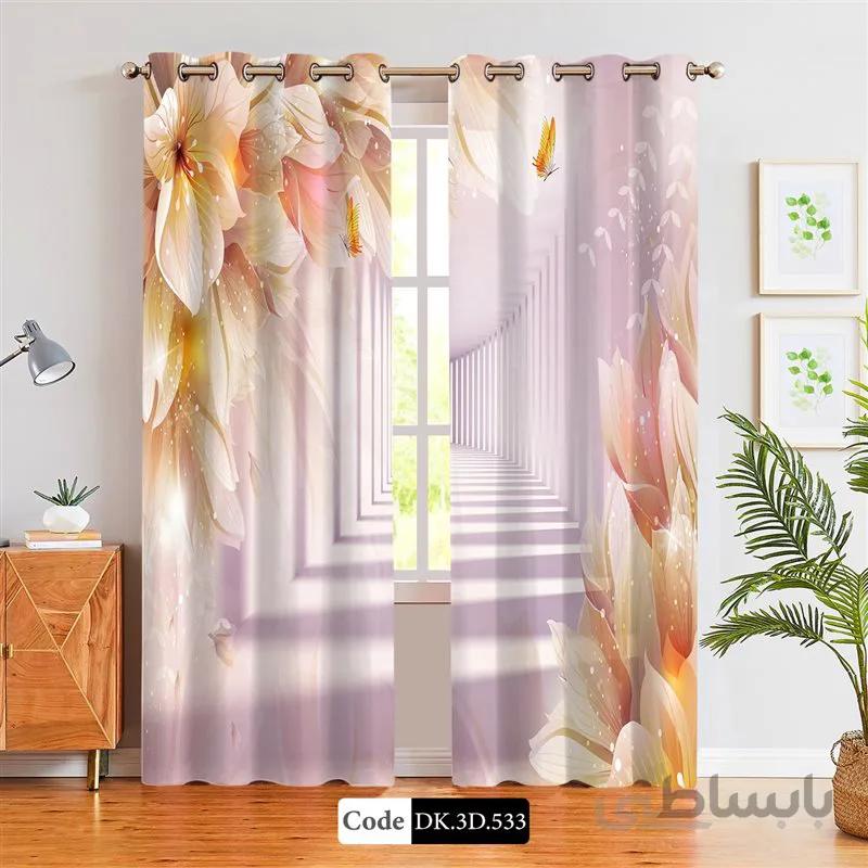 پرده پانچی (هازان و مخمل)کد DK.3D.533 طرح سه بعدی راهرو گل ها