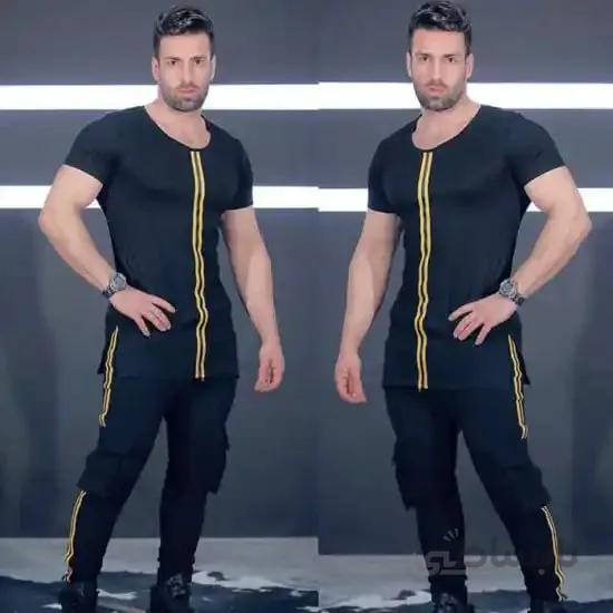 ست مردانه تیشرت و شلوار اسلش دوخط ا Men's T-shirt and slash pants set with two lines