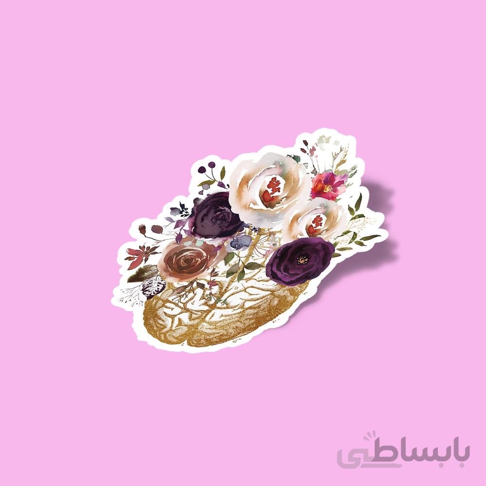 استیکر Vintage Brain Anatomy with flowers