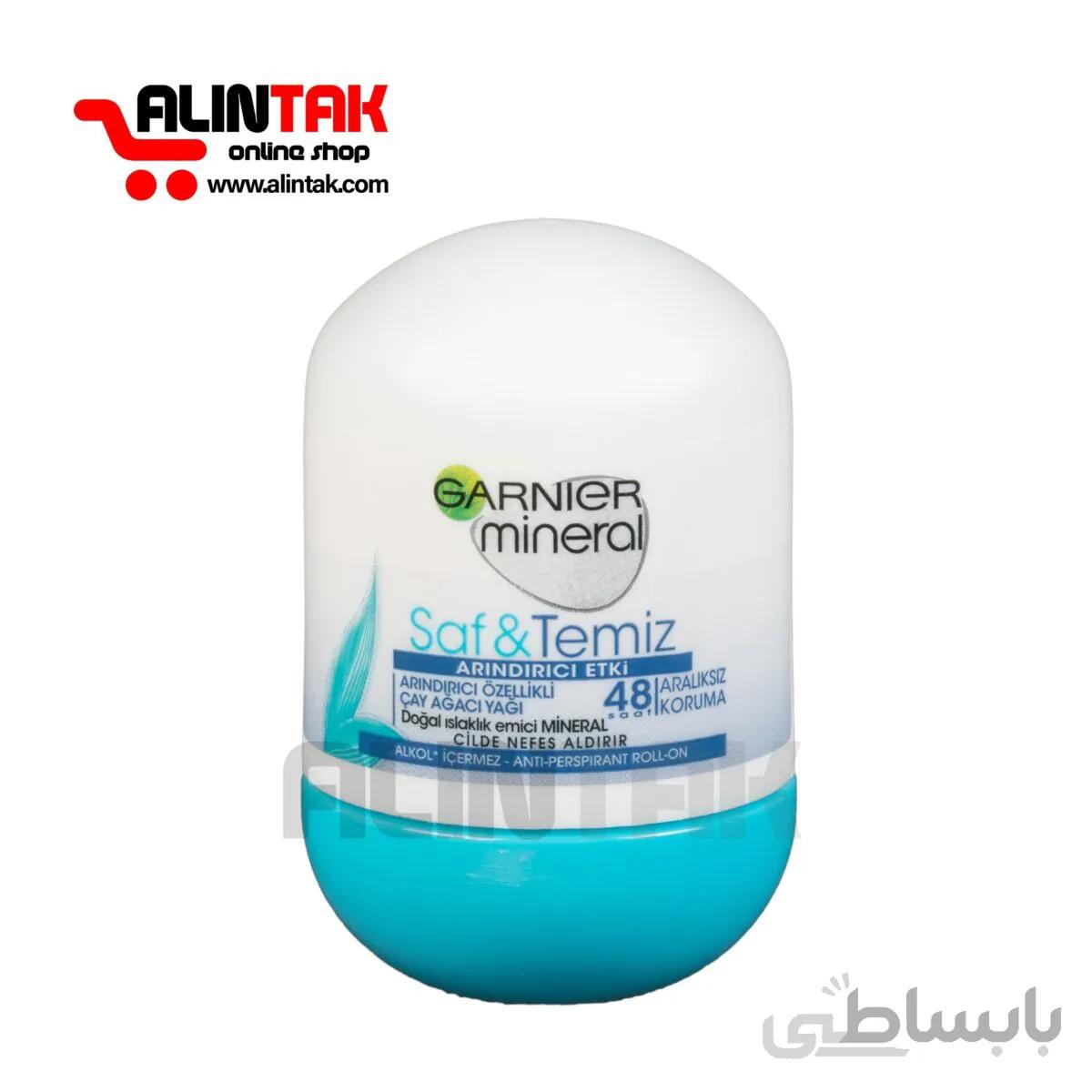 رول ضد تعریق 48 ساعته گارنیه مدل Saf & Temiz حجم 50 میل ا Garnier Mineral Saf & Temiz Anti-Perspirant Deodorant 50 ml