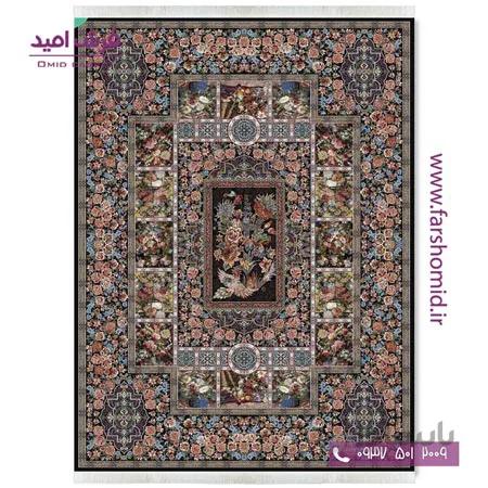 فرش ماشینی 700 شانه 10 رنگ اصل باغستان خشتی مشکی قالی کشمیر