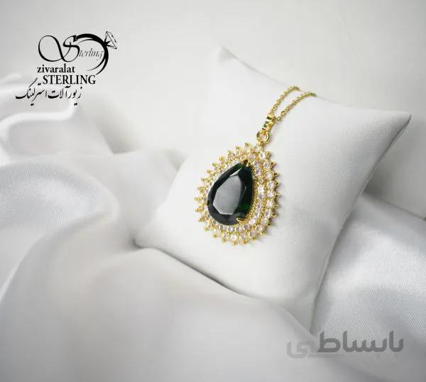 گردنبند زنانه نگین سبز اشکی