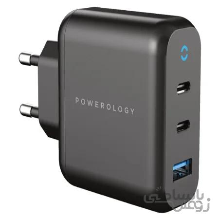 شارژر دیواری فست شارژ 65 وات پاورولوژی مدلP65PDWEUBK GaN Charger