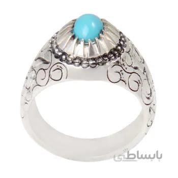 انگشتر نقره مردانه مدل سنگ فیروزه نیشابور رکاب قلم زنی کد AM_2066