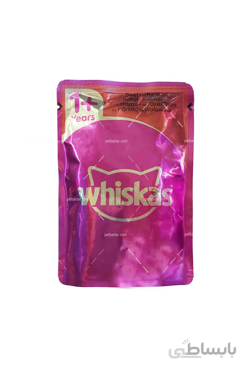 پوچ گربه ویسکاس با طعم گوشت گاو ۱۰۰ گرمی | Whiskas Cat Pouch with Beef in jelly