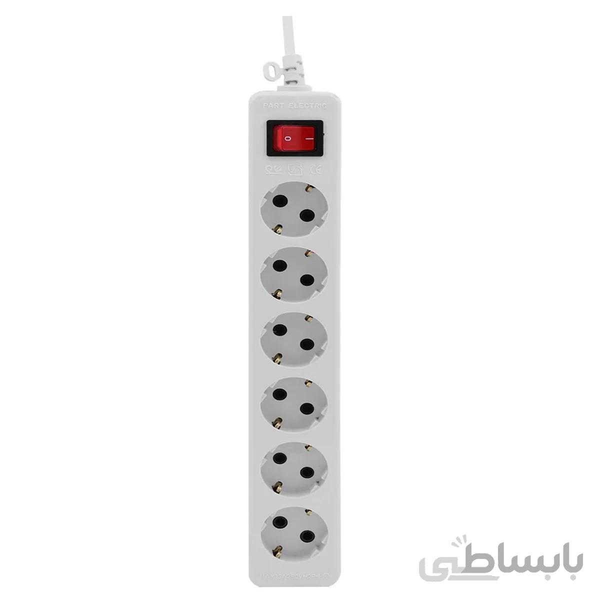 چند راهی برق ارت دار 6 خانه 3 متری با کلید پارت الکتریک مدل Shahab(پک ناسالم)