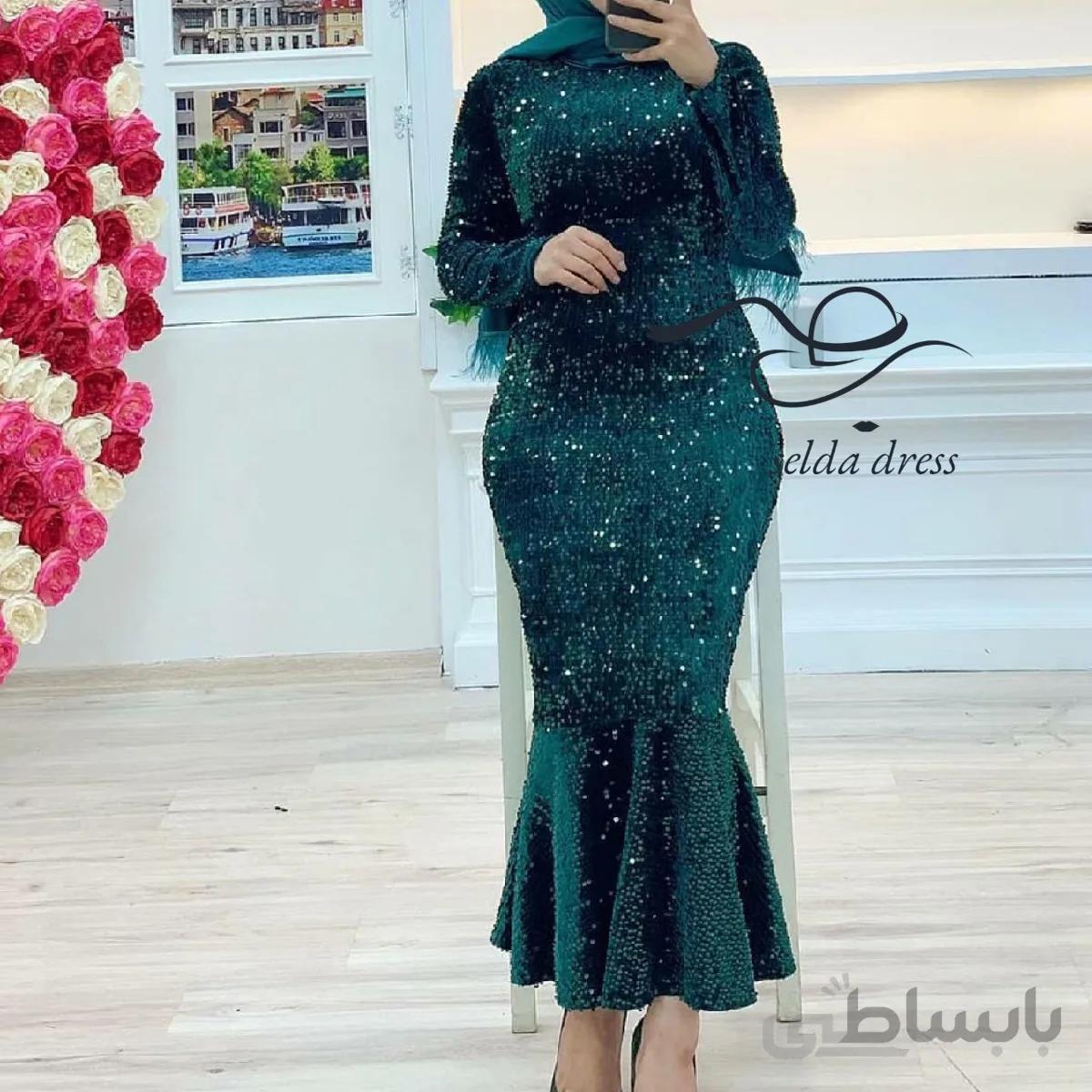 لباس مجلسی کوتاه پولکی شیک و خاص ۱۱۲۹ - سبز / ۴۲ ا 1129