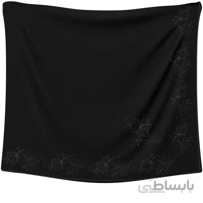 روسری حریر مشکی گلدوزی گل رز مشکی