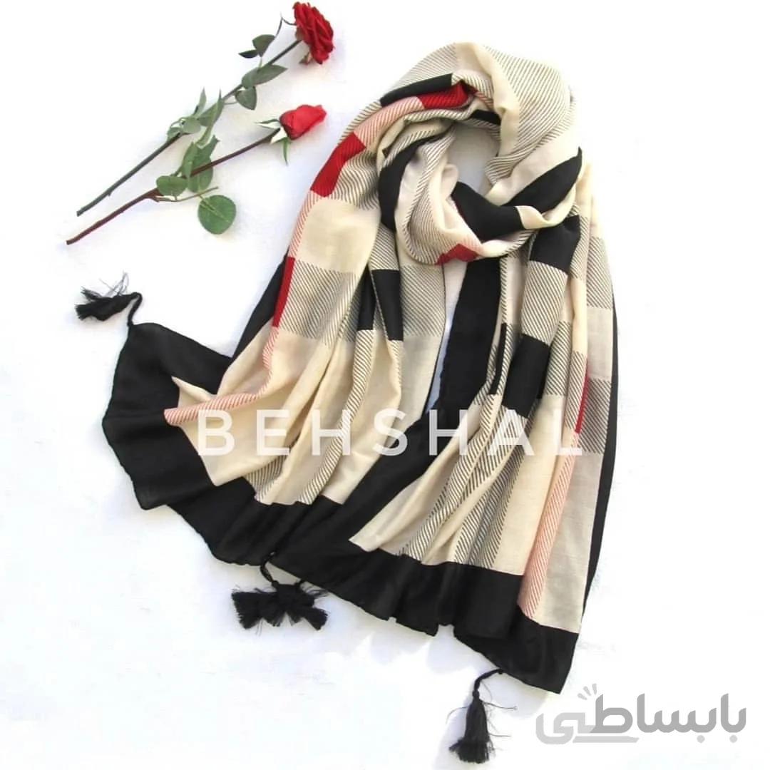 شال نخی اعلا و منگوله دار باربی رنگ کرم