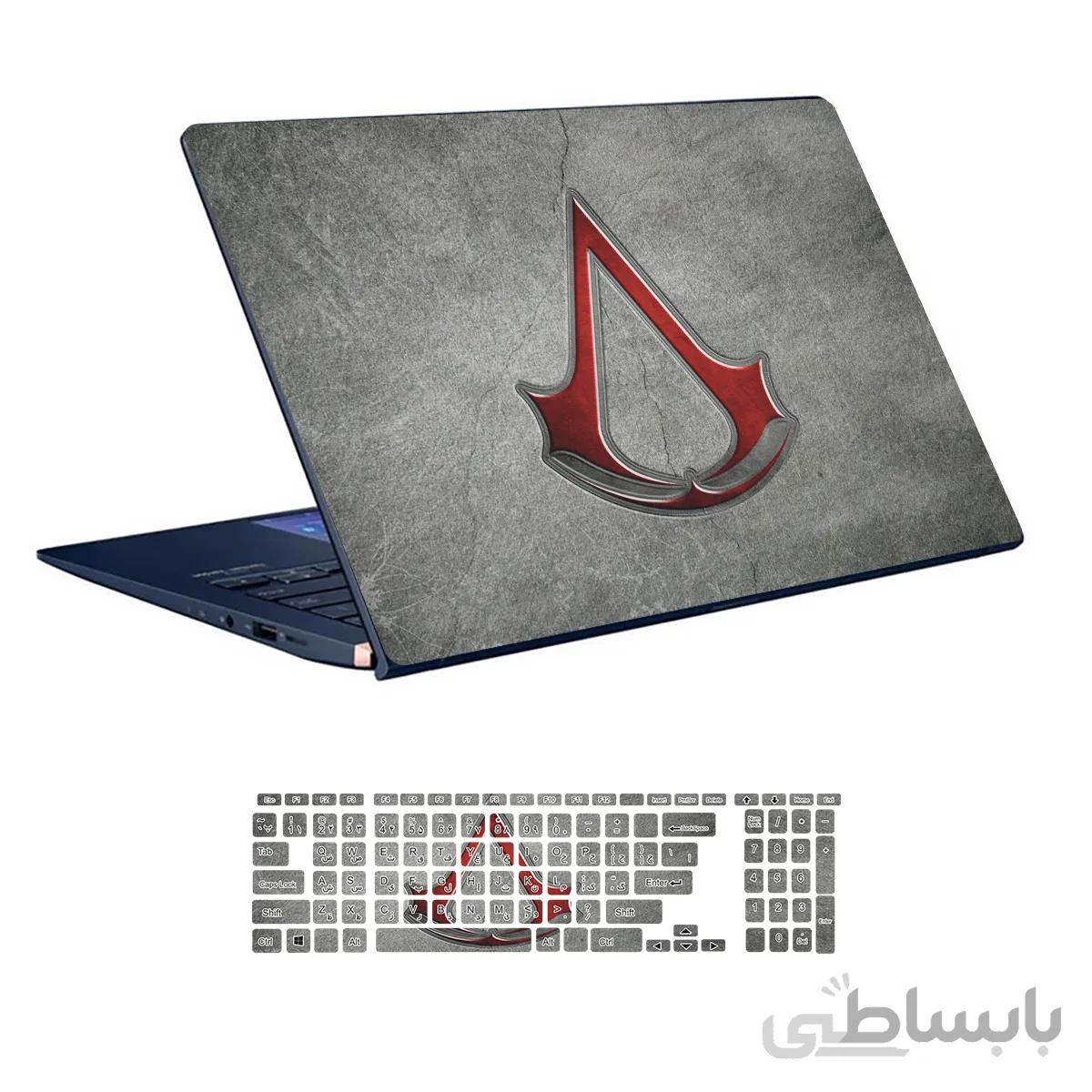 اسکین لپ تاپ طرح Assassin کد ۱۳ به همراه استیکر کیبورد