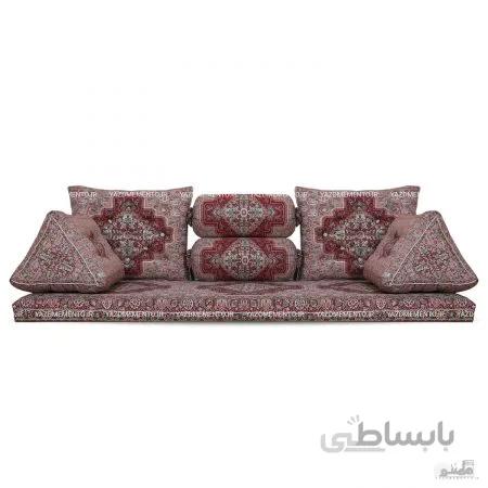پشتی سنتی شاه نشین ترمه طرح بختیاری – ست 7 تکه زرشکی