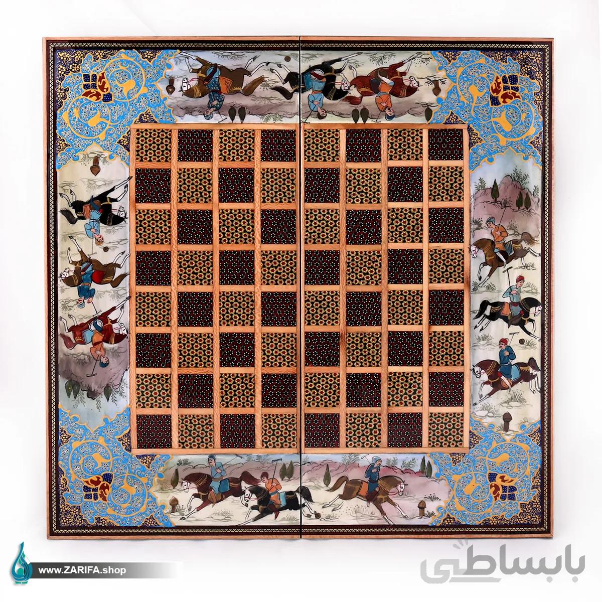 تخته نرد خاتم و چوب راش با نقاشی شکار ۵۰*۵۰