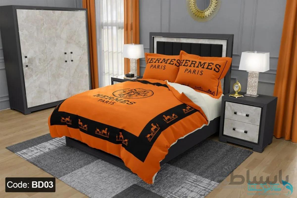 روتختی طرح hermes برند دکو کد BD03 | دارای قابلیت تغییر رنگ پشت لحاف و ملحفه